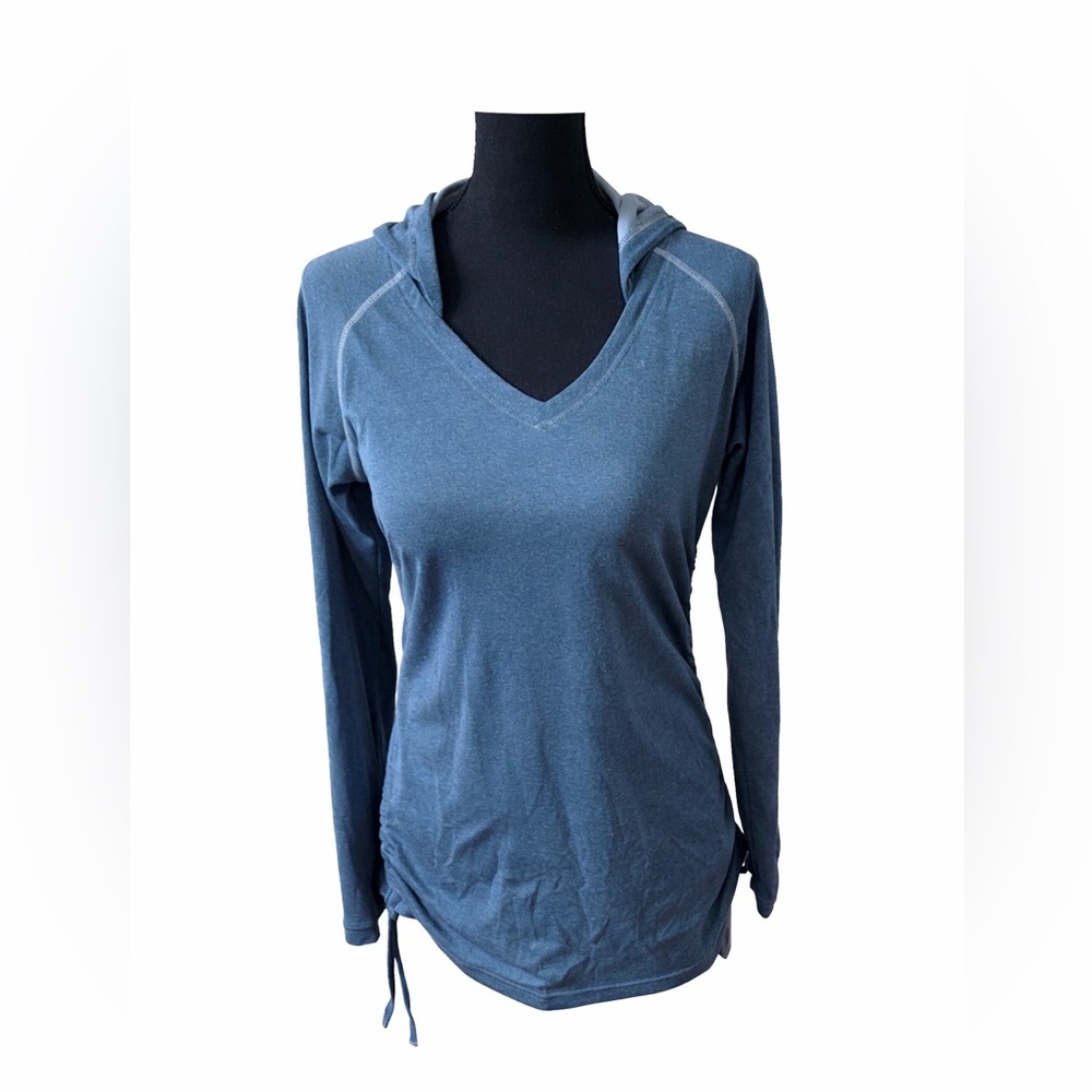 KÜHL Slate Blue Ruched Hooded Thumbhole Top S